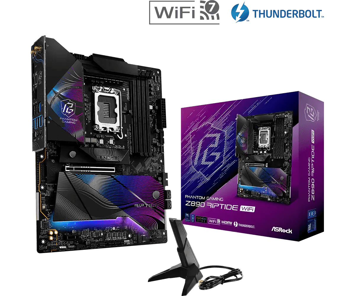 ASRock PHANTOM GAMING Z890 Riptide WiFi LGA1851 Socket Gaming Motherboard - Vektra Computers LLC ASRock PHANTOM GAMING Z890 Riptide WiFi LGA1851 Socket Gaming Motherboard - Vektra Computers LLC